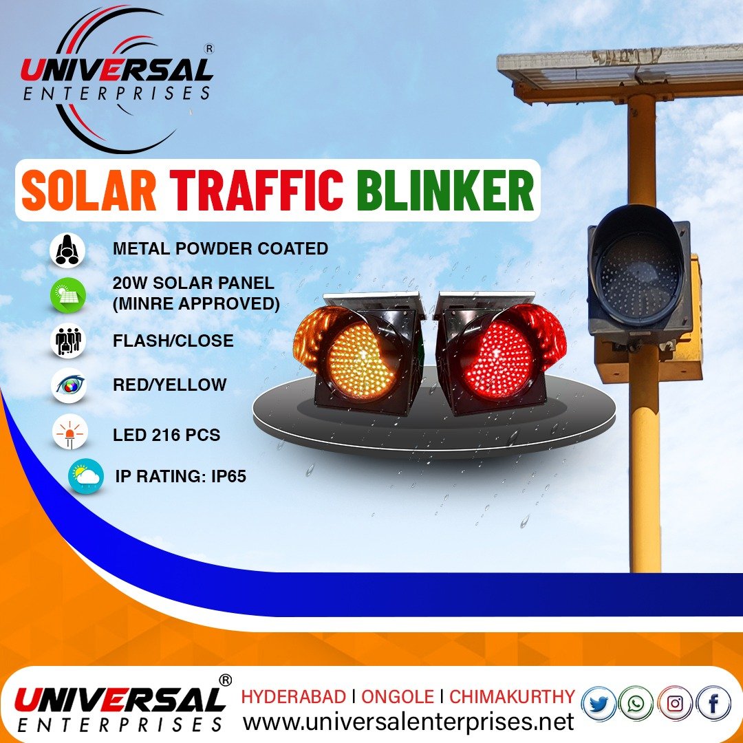Solar Traffic LED Blinker Light - Universal Enterprises - Authorized  Dealer, Supplier - Safety Equipment Distributor Solution Company India,  Hyderabad, Nellore, Andhra Pradesh, Chennai, Bangalore.