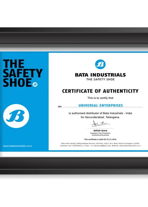 Bata Safety Shoes Dealership Certificate Universal Enterprises Hyderabad and Andhra Pradesh